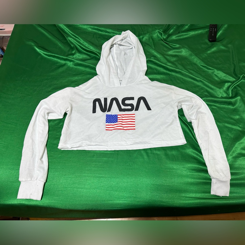 White Cropped NASA Hoodie Size S